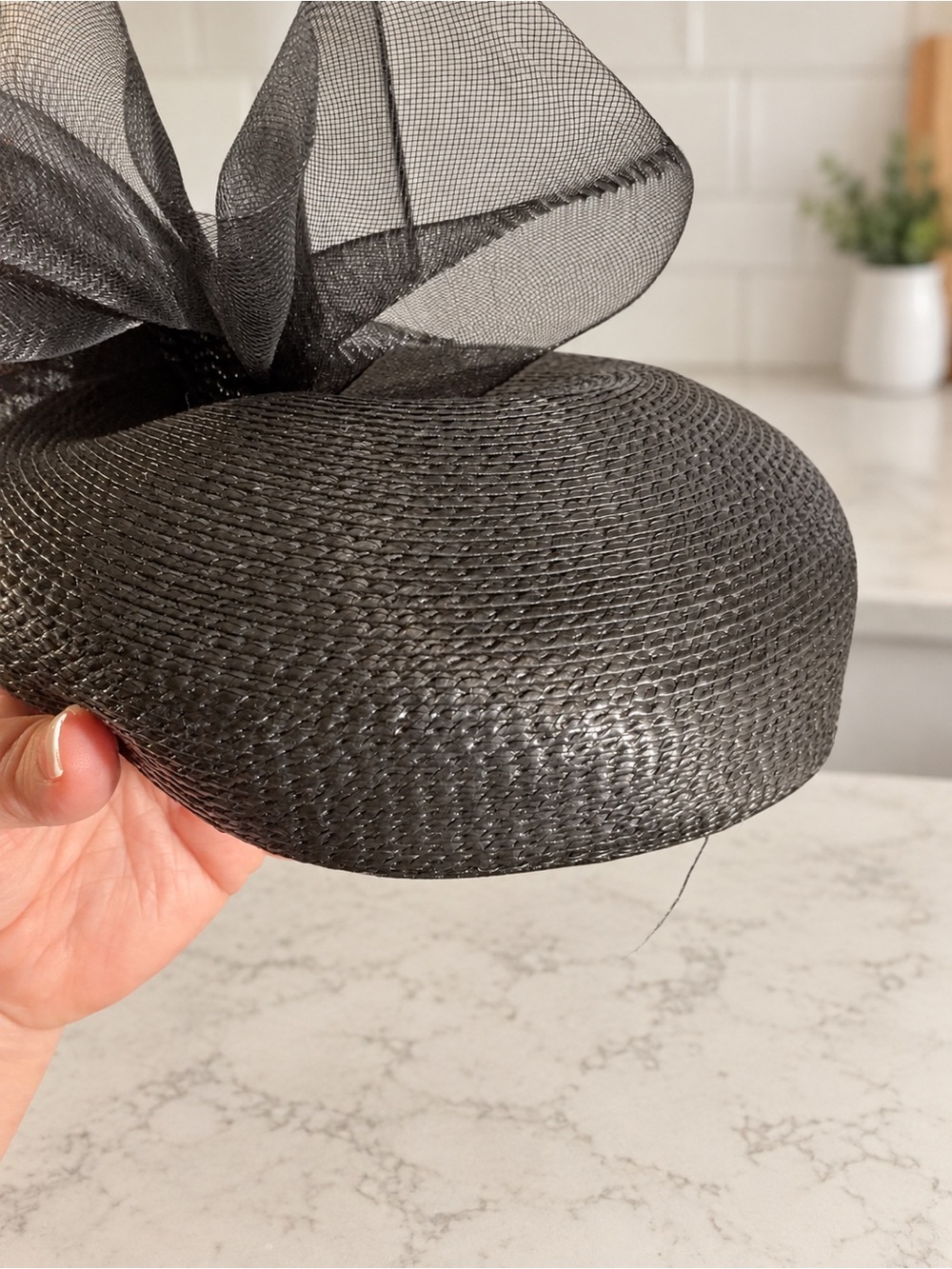 Vintage Deborah New York Black Church Derby Hat Mesh Bow Beaded